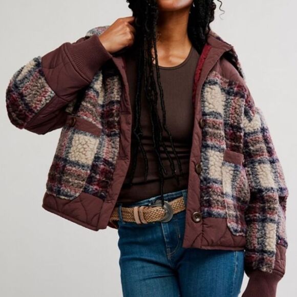 Free People Jackets & Blazers - NWOT Free People We the Free Sana Quilted Plaid Fleece Bomber Jacket